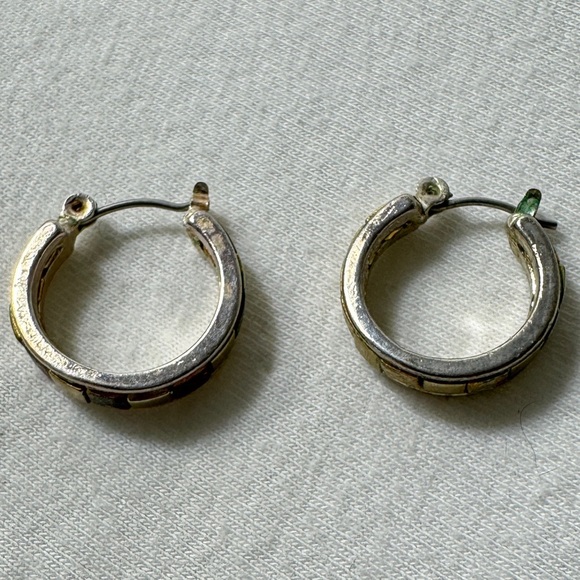 Sterling Silver and Brass Huggie Hoop Earrings - Picture 4 of 4